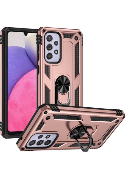 Samsung Galaxy A33 5g Kılıf Çift Katmanlı Polikarbon Koruma ve Manyetik Tutucu Stand Yüzük