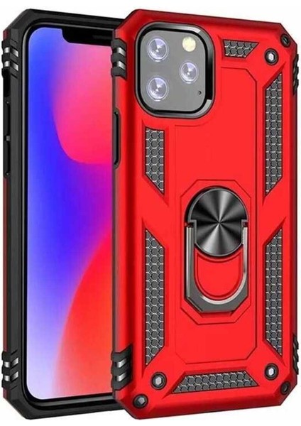 Apple iPhone 11 Pro Max Kılıf Çift Katmanlı Polikarbon Koruma ve Manyetik Tutucu Stand Yüzük