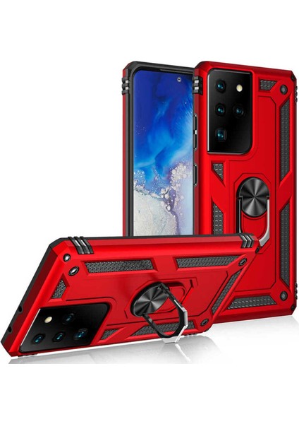 Samsung Galaxy S21 Ultra Kılıf Çift Katmanlı Polikarbon Koruma ve Manyetik Tutucu Stand Yüzük fiyatları