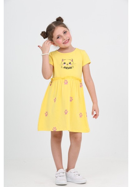 Kız Çocuk Kedi Baskılı Elbise modelleri