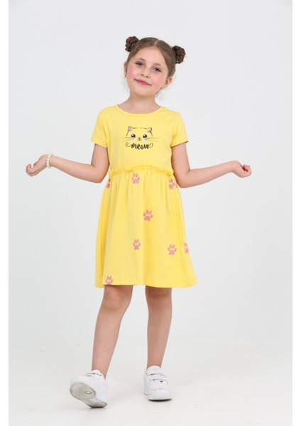 Kız Çocuk Kedi Baskılı Elbise fırsatları