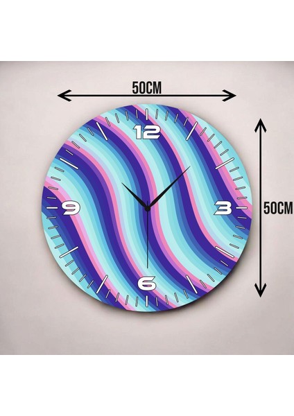 Renkli Baskı Desenli Sayılı Hediyelik Ahşap Sessiz Duvar Saati 50CM