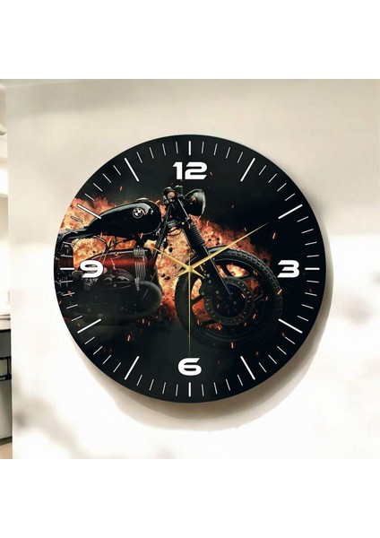 Renkli Baskı Motor Desenli Sayılı Hediyelik Ahşap Sessiz Duvar Saati 45CM