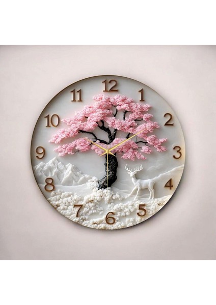 Renkli Baskı Ağaç Doğa Desenli Sayılı Hediyelik Ahşap Sessiz Duvar Saati 45CM fiyatları