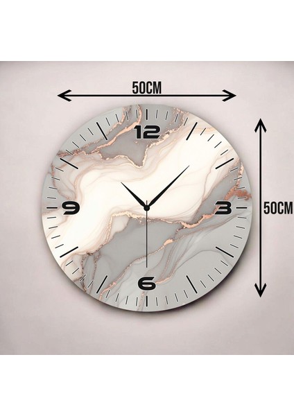 Açık Renkli Baskı Mermer Desenli Sayılı Hediyelik Ahşap Sessiz Duvar Saati 50CM modelleri