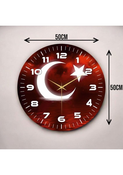 Renkli Baskı Türk Bayrak Desenli Sayılı Hediyelik Ahşap Sessiz Duvar Saati 45CM modelleri