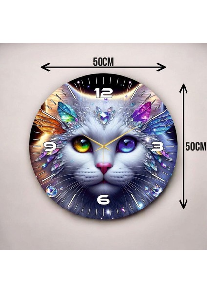 Renkli Baskı Kedi Çocuk Desenli Sayılı Hediyelik Ahşap Sessiz Duvar Saati 50CM modelleri