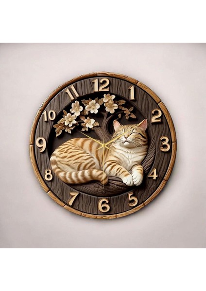 Renkli Baskı Kedi Çocuk Desenli Sayılı Hediyelik Ahşap Sessiz Duvar Saati 45CM fiyatları