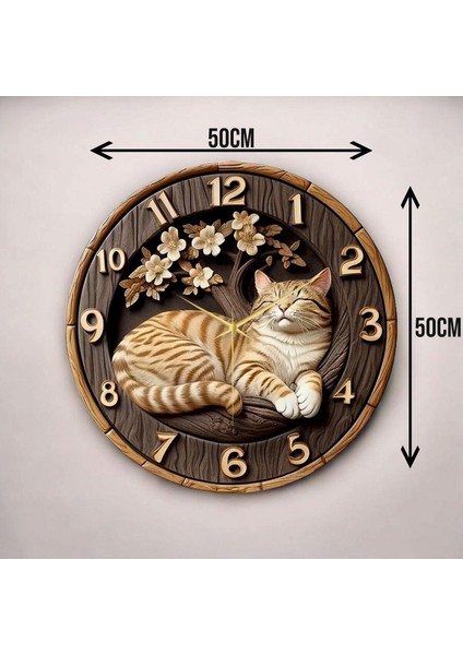 Renkli Baskı Kedi Çocuk Desenli Sayılı Hediyelik Ahşap Sessiz Duvar Saati 45CM modelleri