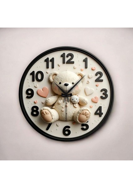Renkli Baskı Ayıcık Çocuk Desenli Sayılı Hediyelik Ahşap Sessiz Duvar Saati 45CM fiyatları