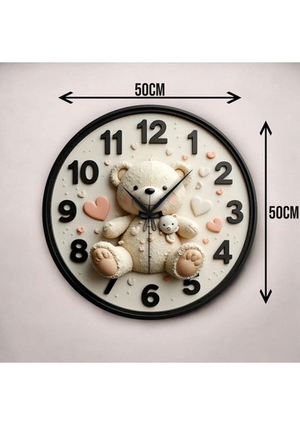 Renkli Baskı Ayıcık Çocuk Desenli Sayılı Hediyelik Ahşap Sessiz Duvar Saati 45CM modelleri