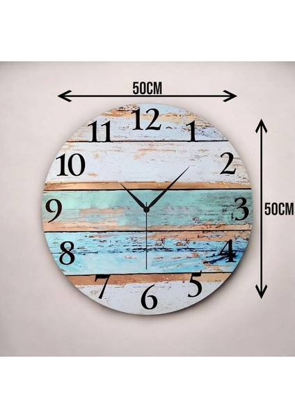 Renkli Baskı Desenli Sayılı Hediyelik Ahşap Sessiz Duvar Saati 50CM modelleri