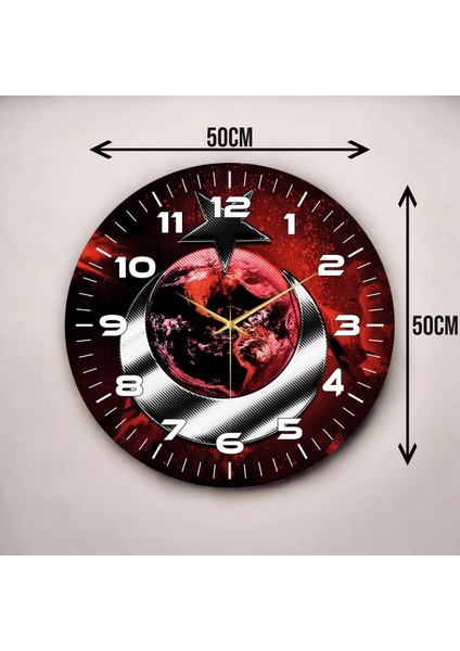 Renkli Baskı Türk Bayrak Desenli Sayılı Hediyelik Ahşap Sessiz Duvar Saati 45CM modelleri