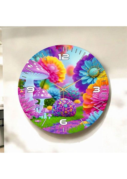 Renkli Baskı Desenli Sayılı Hediyelik Ahşap Sessiz Duvar Saati 45CM
