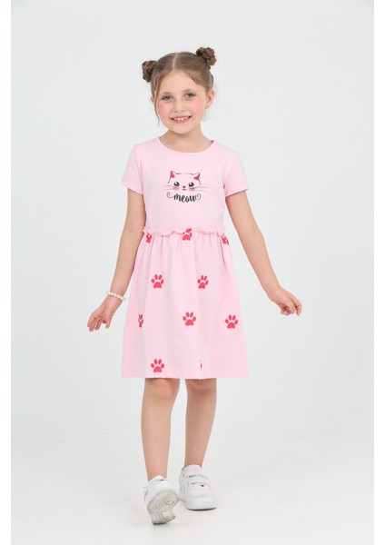 Kız Çocuk Kedi Baskılı Elbise modelleri