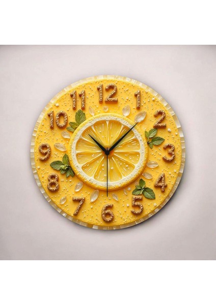 2d Kabartma Görünümlü Limon Renkli Baskı Desenli Sayılı Hediyelik Ahşap Sessiz Duvar Saati 50CM fiyatları