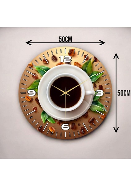 Kahve Temalı Renkli Baskı Kahve Çekirdekleri Desenli Sayılı Hediyelik Ahşap Sessiz Duvar Saati 50CM modelleri