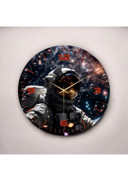 Renkli Baskı Astronot Uzay Desenli Sayılı Hediyelik Ahşap Sessiz Duvar Saati 50CM fiyatları