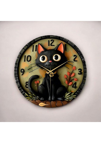 Renkli Baskı Kedi Çocuk Desenli Sayılı Hediyelik Ahşap Sessiz Duvar Saati 45CM fiyatları