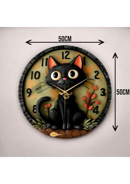 Renkli Baskı Kedi Çocuk Desenli Sayılı Hediyelik Ahşap Sessiz Duvar Saati 45CM modelleri