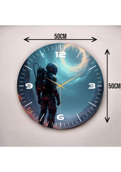 Renkli Baskı Astronot Uzay Desenli Sayılı Hediyelik Ahşap Sessiz Duvar Saati 45CM modelleri