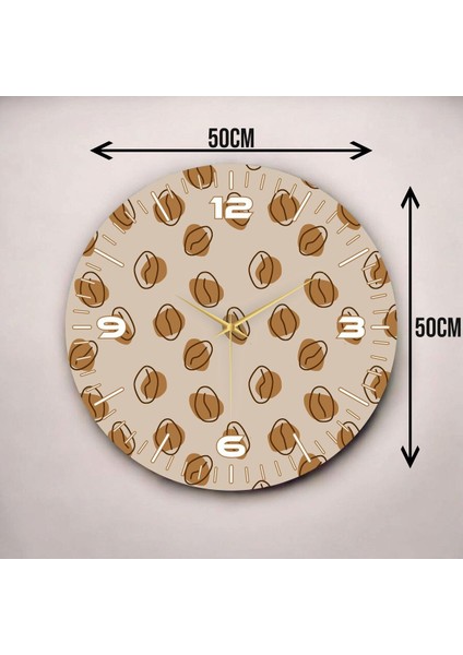 Renkli Baskı Kahve Desenli Sayılı Hediyelik Ahşap Sessiz Duvar Saati 50CM modelleri