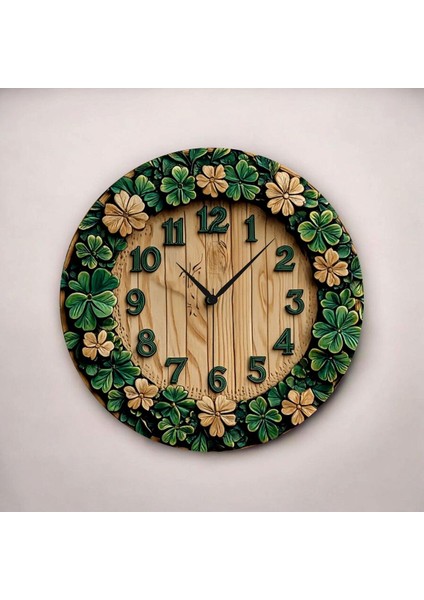 Renkli Baskı Çiçek Desenli Sayılı Hediyelik Ahşap Sessiz Duvar Saati 45CM fiyatları