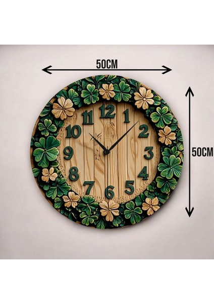 Renkli Baskı Çiçek Desenli Sayılı Hediyelik Ahşap Sessiz Duvar Saati 45CM modelleri