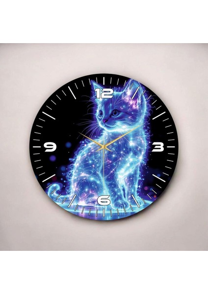 Uzay Kedisi Renkli Baskı Desenli Sayılı Hediyelik Ahşap Sessiz Duvar Saati 45CM fiyatları