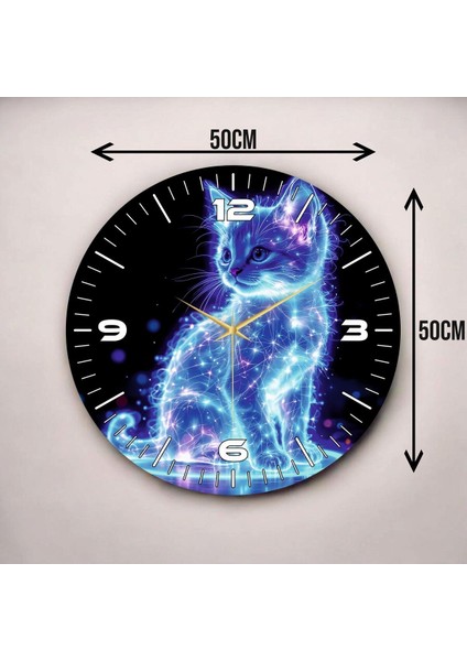 Uzay Kedisi Renkli Baskı Desenli Sayılı Hediyelik Ahşap Sessiz Duvar Saati 45CM modelleri
