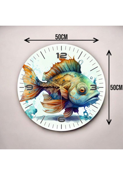 Renkli Baskı Balık Desenli Sayılı Hediyelik Ahşap Sessiz Duvar Saati 50CM modelleri