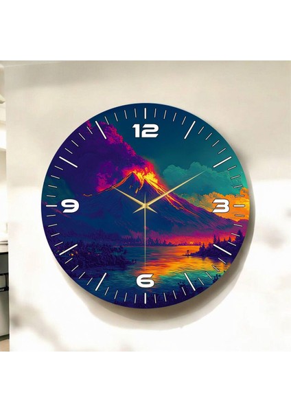 Yanardağ Renkli Baskı Desenli Sayılı Hediyelik Ahşap Sessiz Duvar Saati 45CM