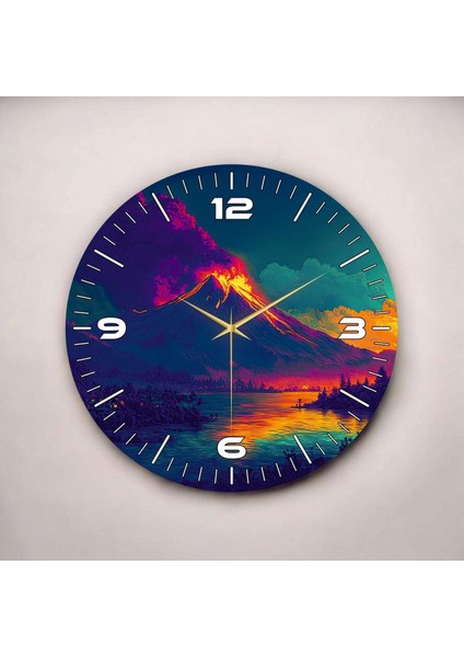 Yanardağ Renkli Baskı Desenli Sayılı Hediyelik Ahşap Sessiz Duvar Saati 45CM fiyatları