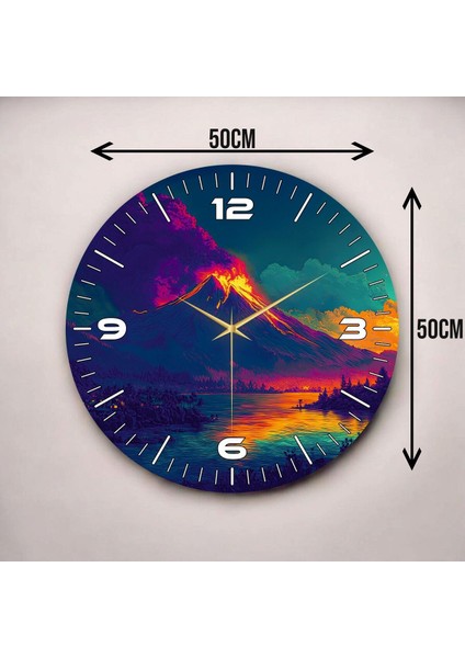 Yanardağ Renkli Baskı Desenli Sayılı Hediyelik Ahşap Sessiz Duvar Saati 45CM modelleri
