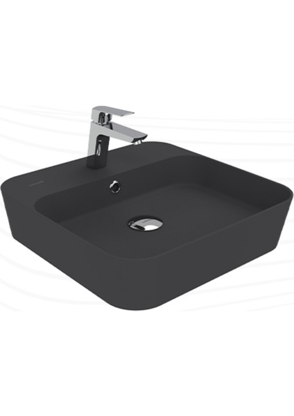 Loop Kare Masa Üstü Ince Çanak Lavabo 45 cm Extra Mat Antrasit