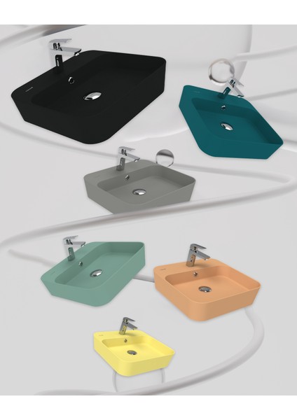 Loop Kare Masa Üstü Ince Çanak Lavabo 45 cm Extra Mat Antrasit fiyatları