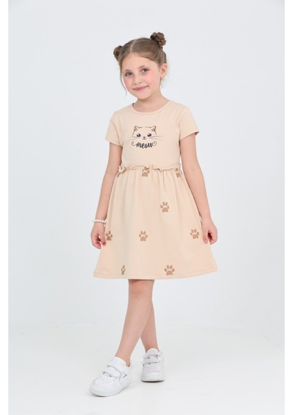 Kız Çocuk Kedi Baskılı Elbise fırsatları