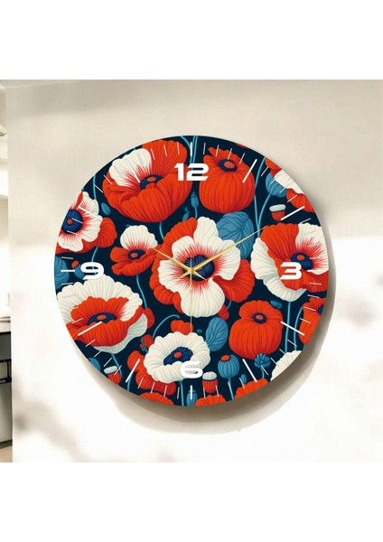 Renkli Baskı Yaprak Çiçek Desenli Sayılı Hediyelik Ahşap Sessiz Duvar Saati 45CM