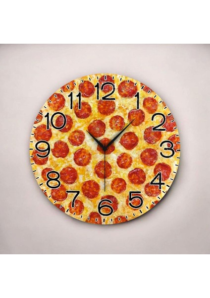Pizza Görünümlü Renkli Baskı Desenli Sayılı Hediyelik Ahşap Sessiz Duvar Saati 50CM fiyatları