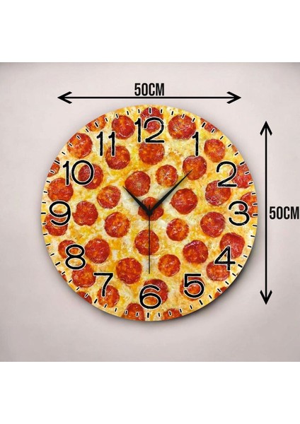 Pizza Görünümlü Renkli Baskı Desenli Sayılı Hediyelik Ahşap Sessiz Duvar Saati 50CM modelleri
