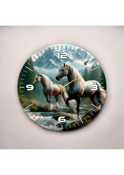 Renkli Baskı At Desenli Sayılı Hediyelik Ahşap Sessiz Duvar Saati 45CM fiyatları