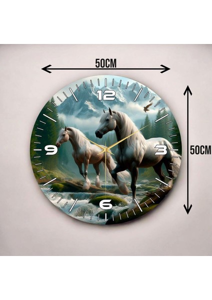 Renkli Baskı At Desenli Sayılı Hediyelik Ahşap Sessiz Duvar Saati 45CM modelleri
