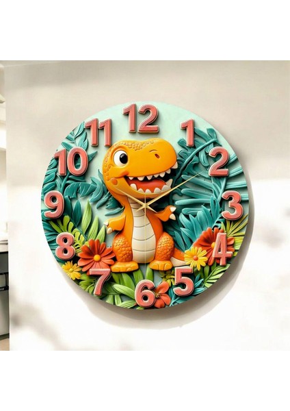 Çocuk Odası Hayvan Renkli Baskı Desenli Sayılı Hediyelik Ahşap Sessiz Duvar Saati 45CM