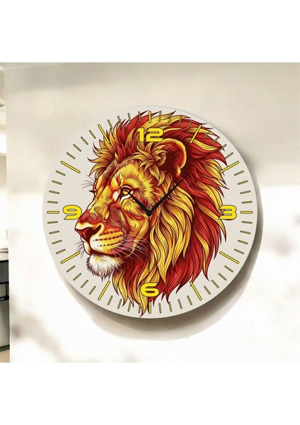 Renkli Baskı Aslan Hayvan Desenli Sayılı Hediyelik Ahşap Sessiz Duvar Saati 45CM