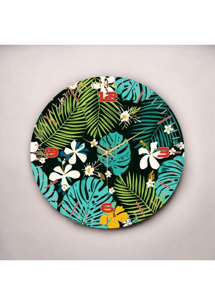 Renkli Baskı Çiçek Desenli Sayılı Hediyelik Ahşap Sessiz Duvar Saati 45CM fiyatları