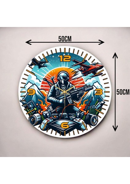 Renkli Baskı Gamer Tasarım Desenli Sayılı Hediyelik Ahşap Sessiz Duvar Saati 50CM modelleri
