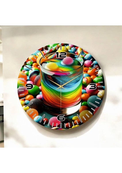 Renkli Baskı Desenli Sayılı Hediyelik Ahşap Sessiz Duvar Saati 50CM