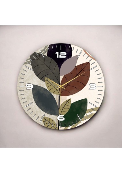 Renkli Baskı Çiçek Yaprak Desenli Sayılı Hediyelik Ahşap Sessiz Duvar Saati 45CM fiyatları