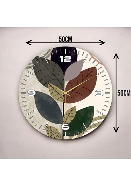 Renkli Baskı Çiçek Yaprak Desenli Sayılı Hediyelik Ahşap Sessiz Duvar Saati 45CM modelleri