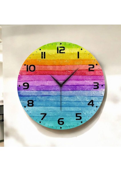 Renkli Baskı Desenli Sayılı Hediyelik Ahşap Sessiz Duvar Saati 50CM